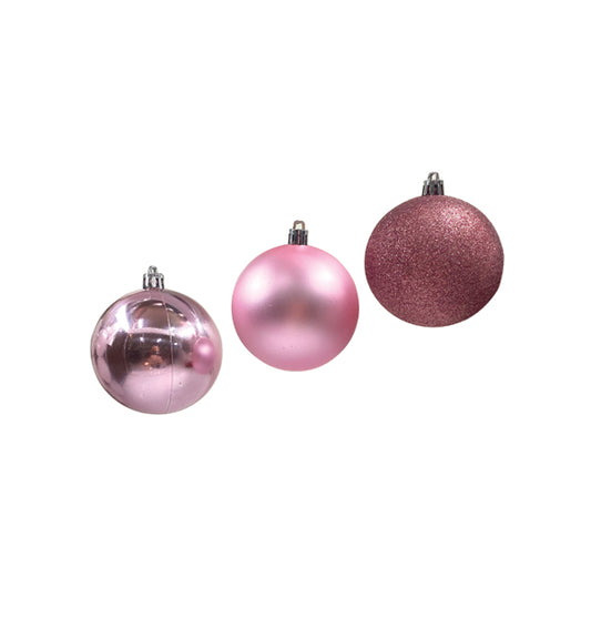 Set of 12 Pink Christmas Balls 6cm