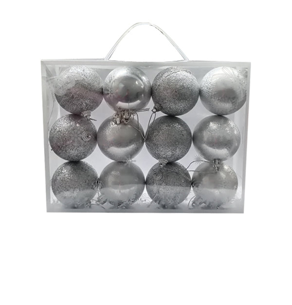 Set of 12 Christmas Silver Balls 6cm