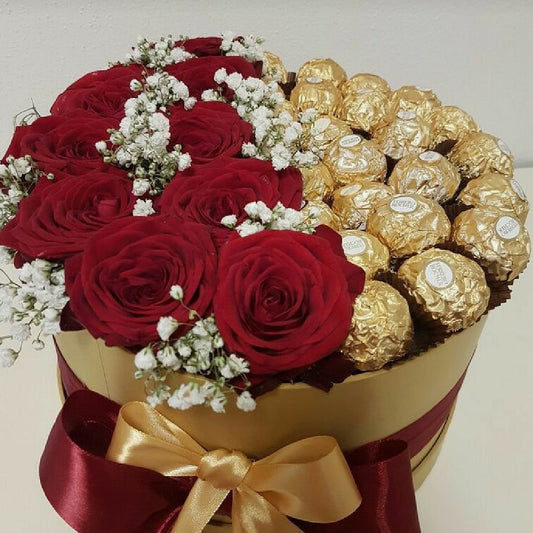 Bouqueto Box Red Roses & Ferrero Rocher